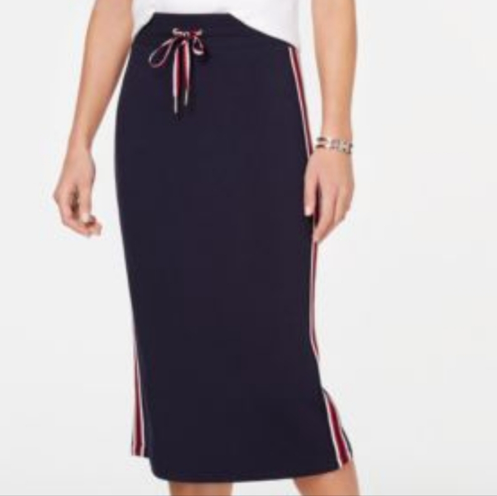 Tommy Hilfiger Striped Drawstring Midi Skirt Womens Size Small